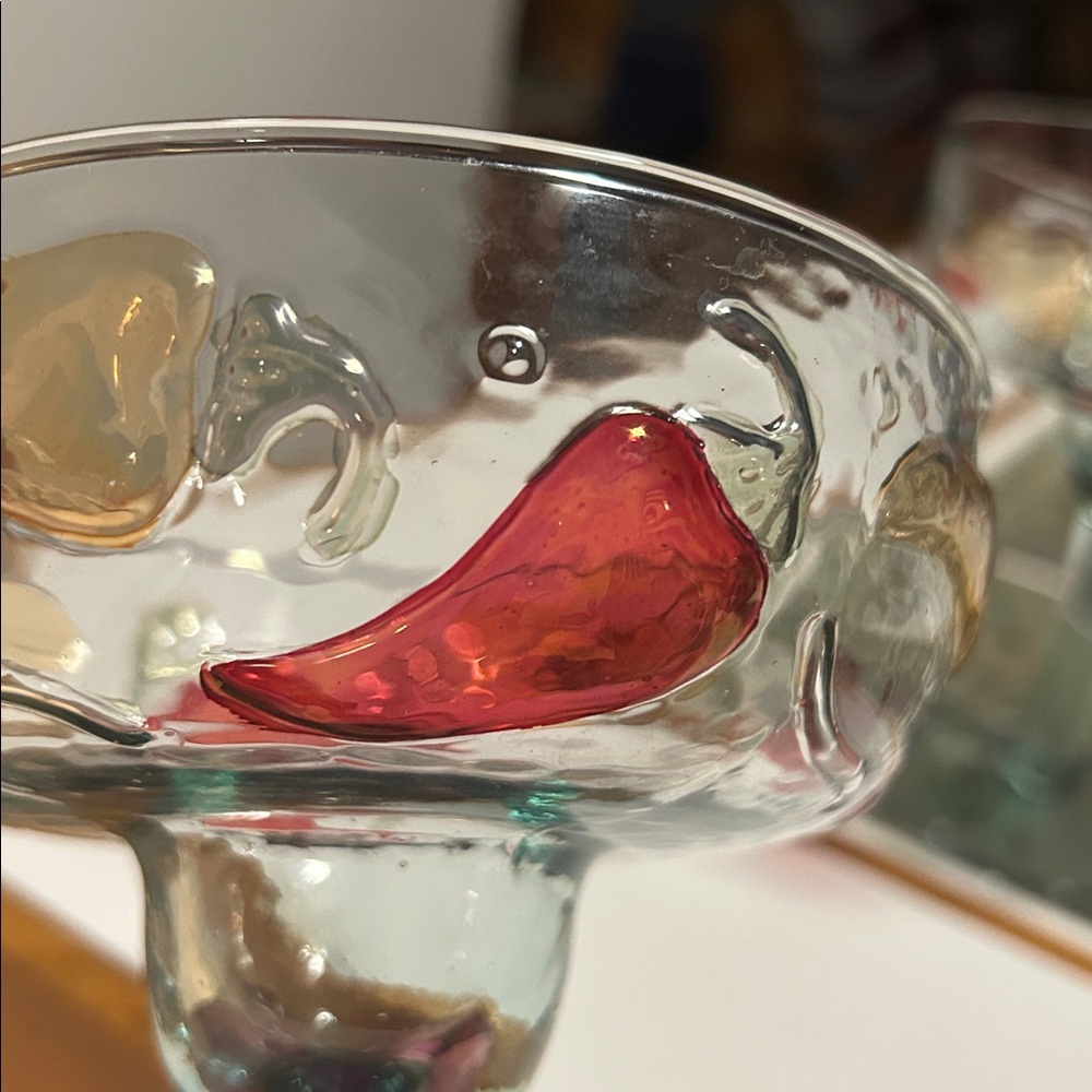 Unique Glass Margarita Goblets with Red and yellow chili pepper accents. - Picture 8 of 8